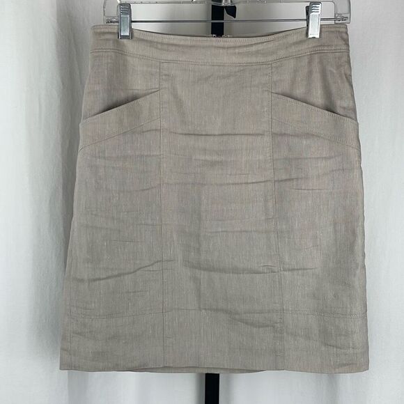 Ann Taylor Linen Blend Pencil Straight Skirt Light Tan 6 - Picture 8 of 9